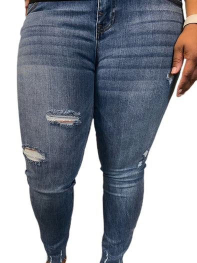 Stretchy Mid Rise Distressed Curvy Jeans